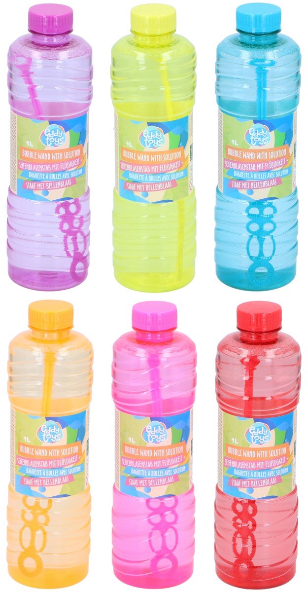 Eddy toys bellenblaas 1l met staf - bellenblaas met vloeistof - zeepbellen maken buiten - inclusief bellenblaas staf - 1 willekeurige kleur