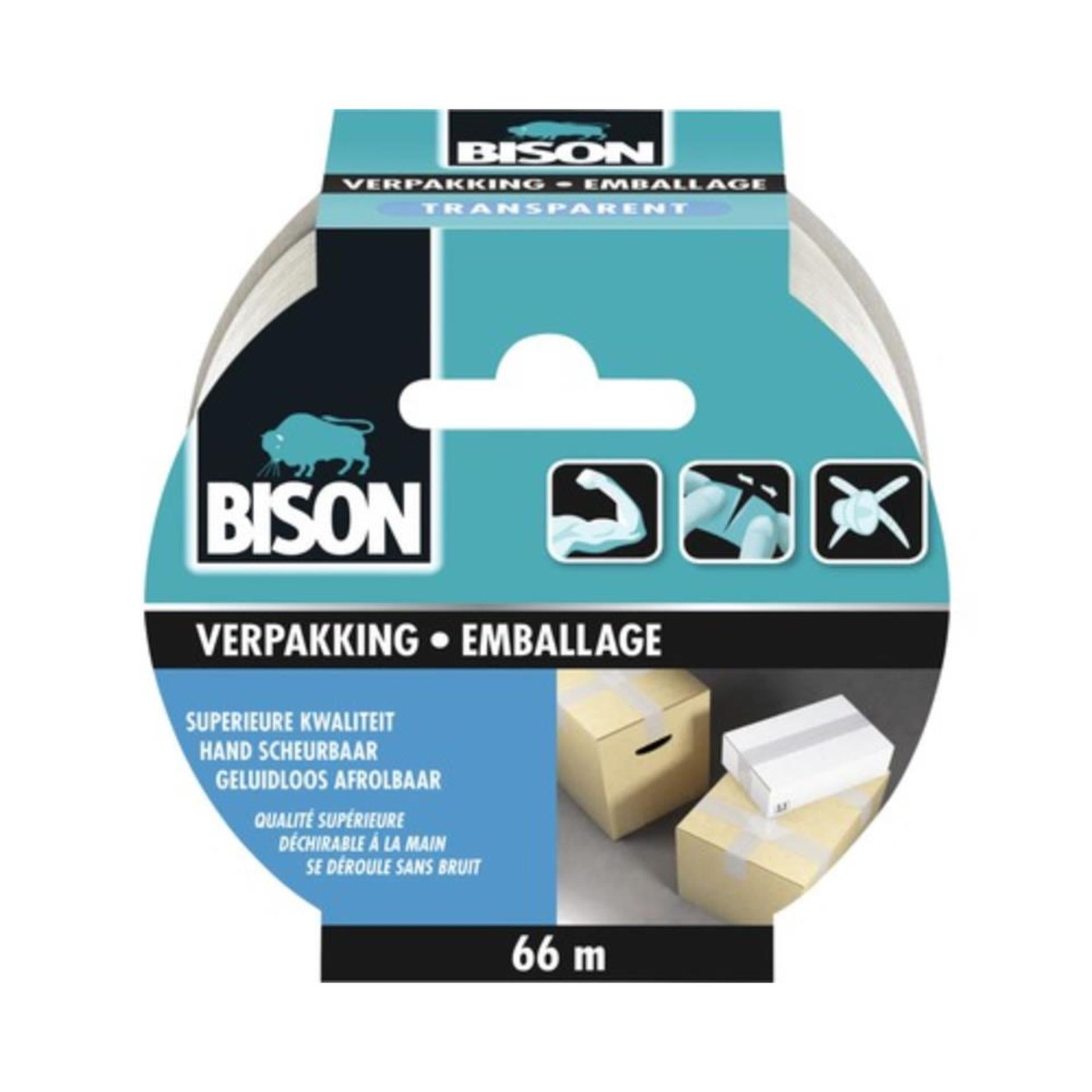 Bison verpakkingstape transparant 66m