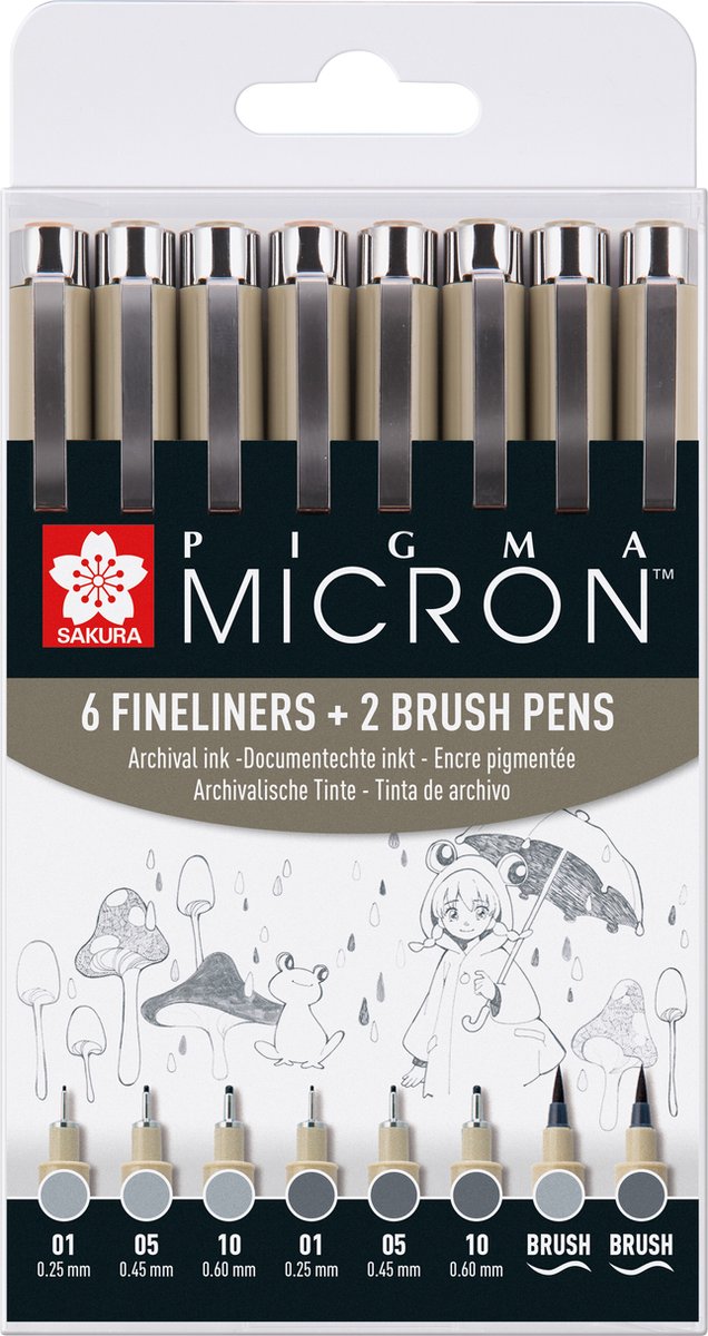 Sakura - Sakura pigma micron fineliner set | 8 pennen licht koelgrijs & koelgrijs