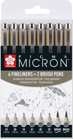 Sakura - Sakura pigma micron fineliner set | 8 pennen licht koelgrijs & koelgrijs