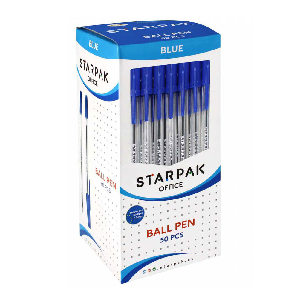 Balpen met dop blauw, 50st.