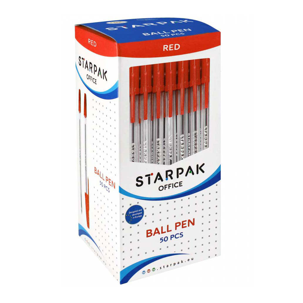 Balpen met dop rood, 50st.