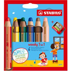 Stabilo woody 3 in 1 - multi talent kleurpotloden - etui met 6 kleuren + puntenslijper