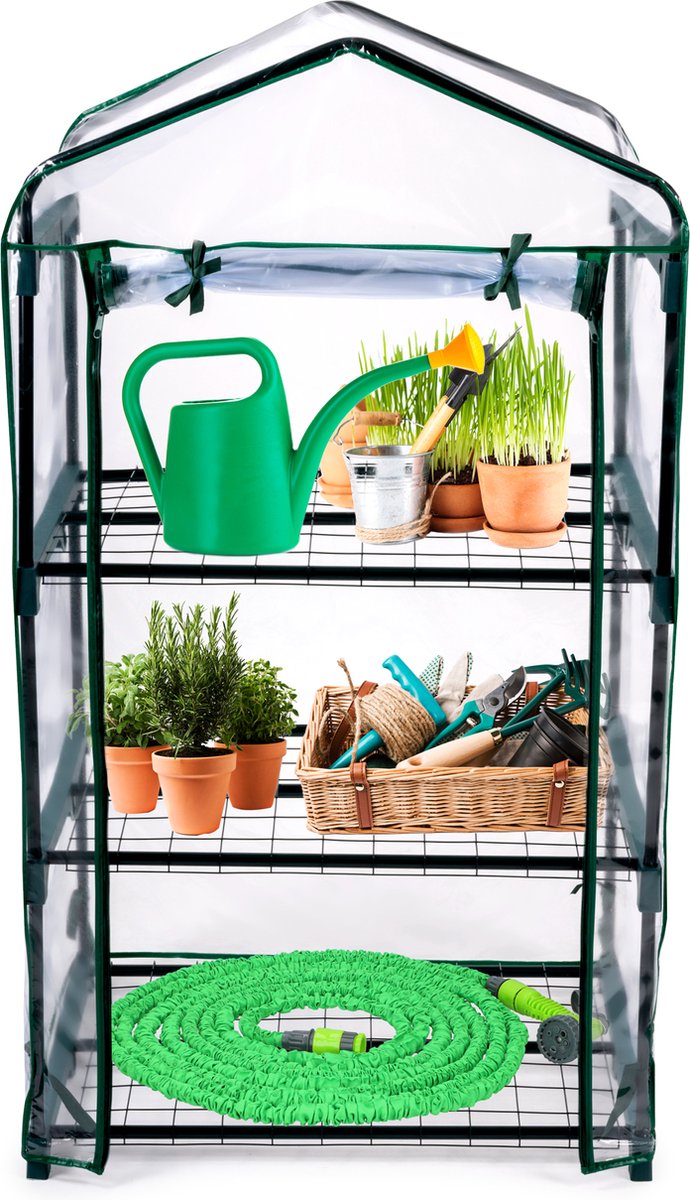 Kinzo - Kinzo kweekkas - broeikas tuinkas 69x49x125 cm - kweekbak met 3 verdiepingen - transparant broeikast design met ritssluiting - broeikas kweekkas voor groenten kweken - groen