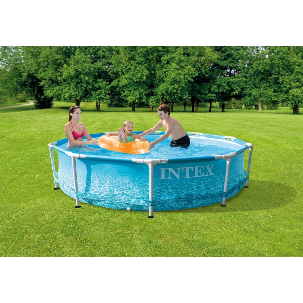 Intex - 28208gn beachside metal frame zwembad + filterpomp 305x76 cm blauw
