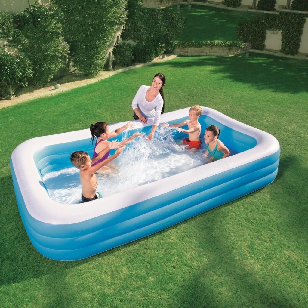 Bestway familiezwembad rechthoek deluxe 305x183x56 cm wit blauw