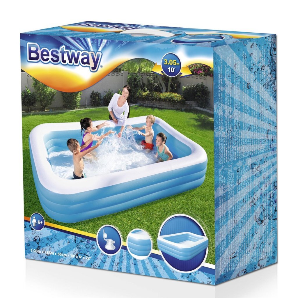 Bestway familiezwembad rechthoek deluxe 305x183x56 cm wit blauw