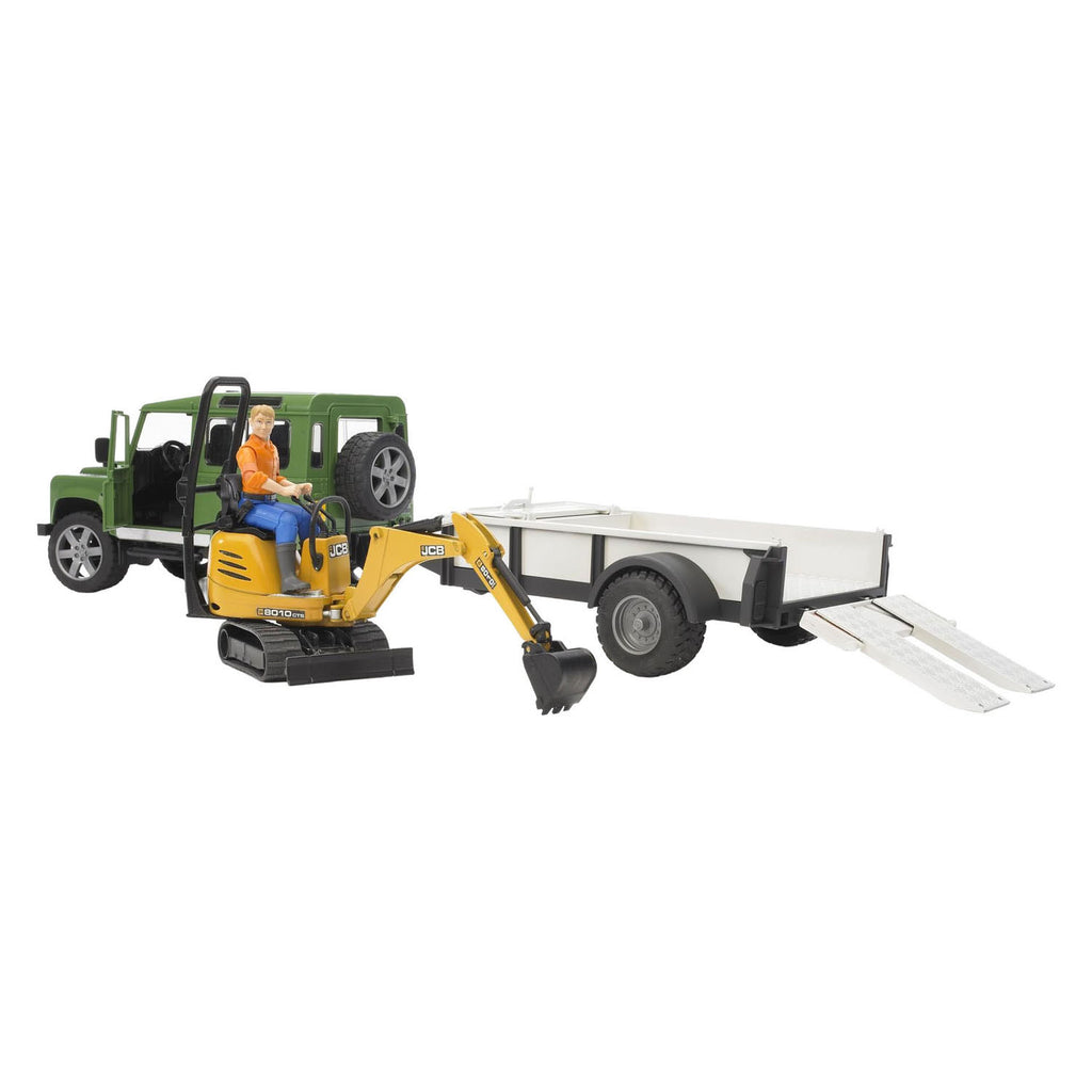 Bruder - Bruder landrover + aanhanger met graafmachine