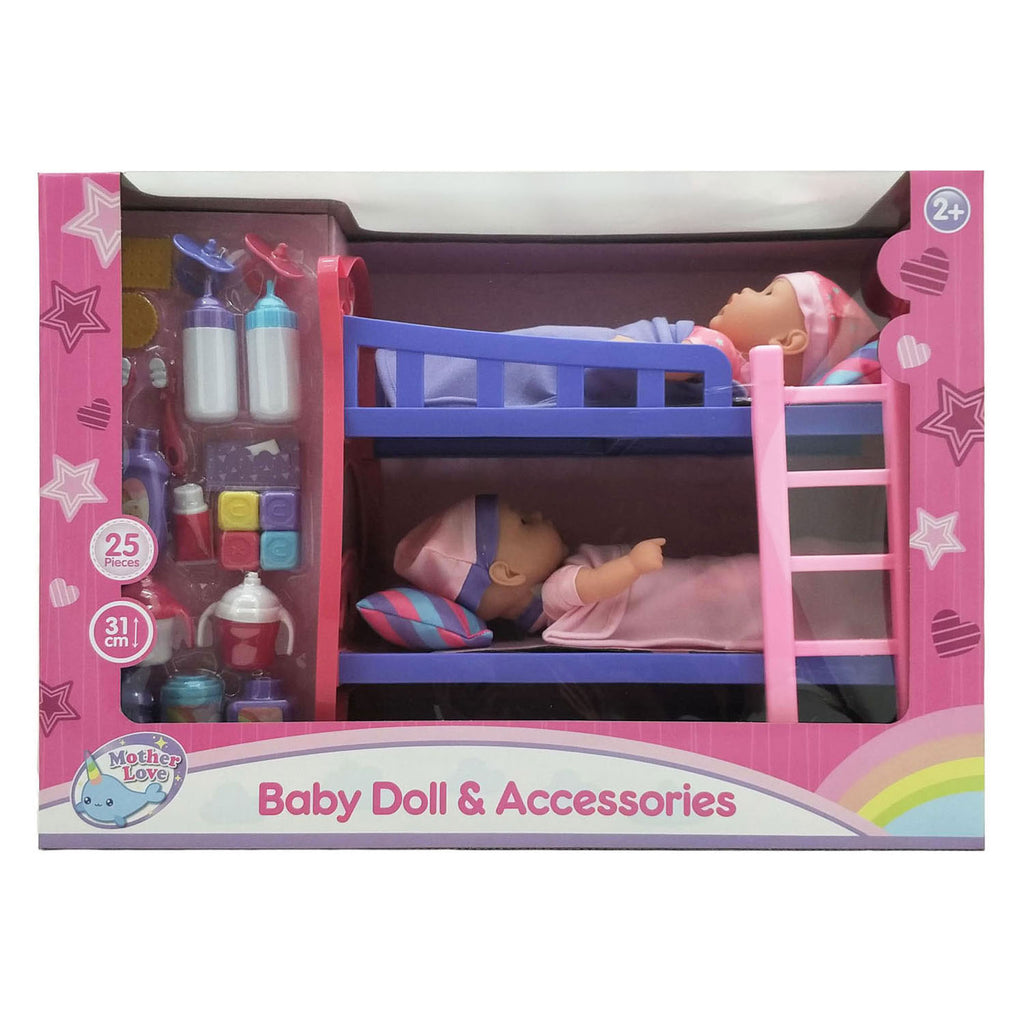 - Stapelbedje met 2 Poppen 31cm - 25dlg.