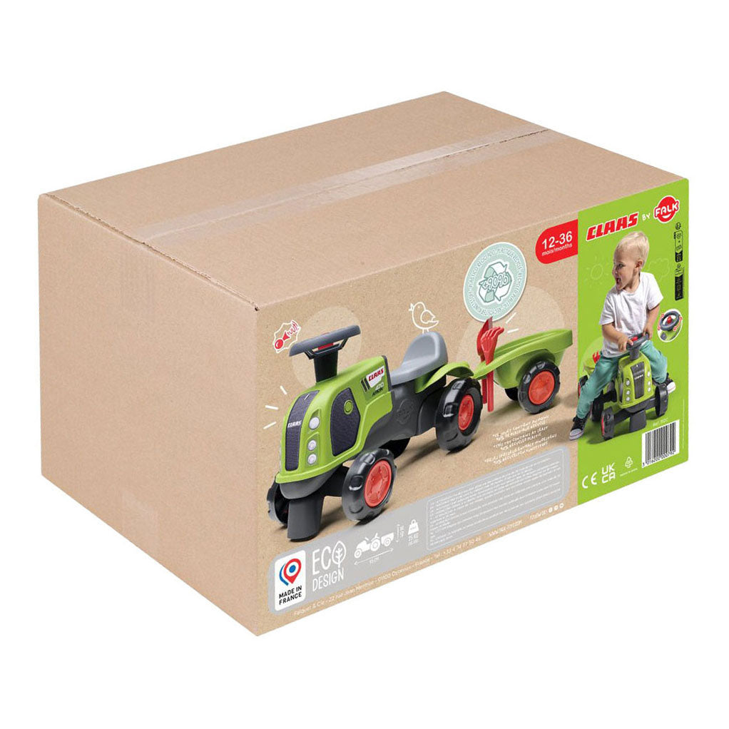 Falk - Falk claas 470 arion ride-on groen met aanhanger + zandset
