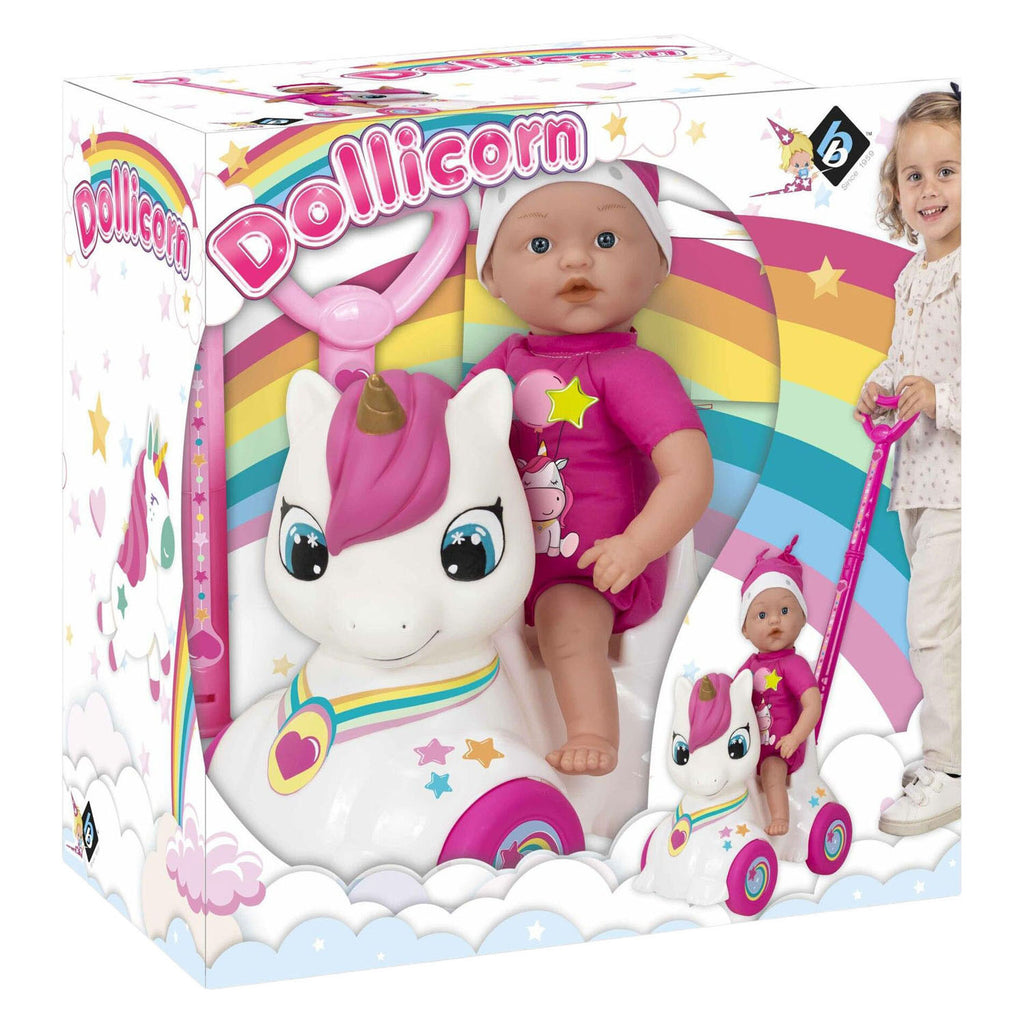 - Dollicorn Babypop met Eeenhoorn Loopauto - 37cm