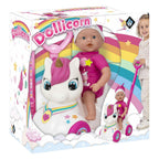- Dollicorn Babypop met Eeenhoorn Loopauto - 37cm