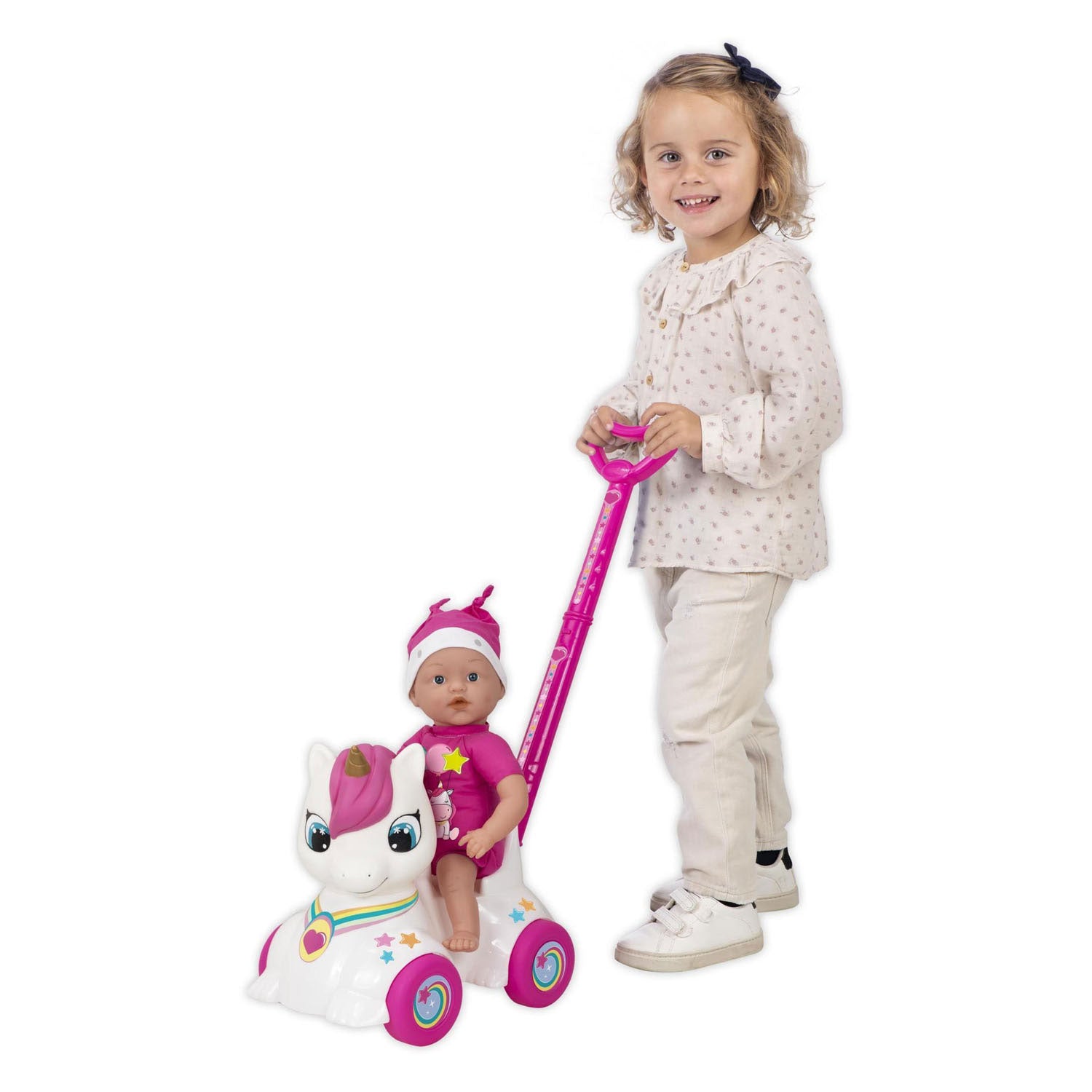 - Dollicorn Babypop met Eeenhoorn Loopauto - 37cm