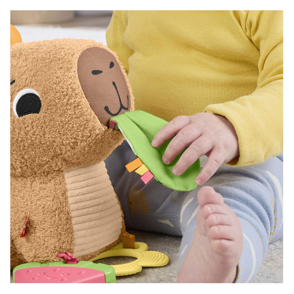 Fisher-Price - Fisher-Price snackende capibara knuffel - zintuiglijk speelgoed met bijtring en rammelaar