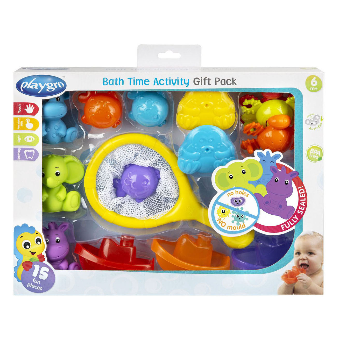 Playgro - gro activiteiten badgeschenkset – badspeelgoed - speelgoed bad - baby bad speelgoed - badspeeltjes - waterspeelgoed- baby speelgoed 6 maanden - cadeauset baby - volledig afgesloten - geen schimmel - badspeelset 14-delig - bpa vrij