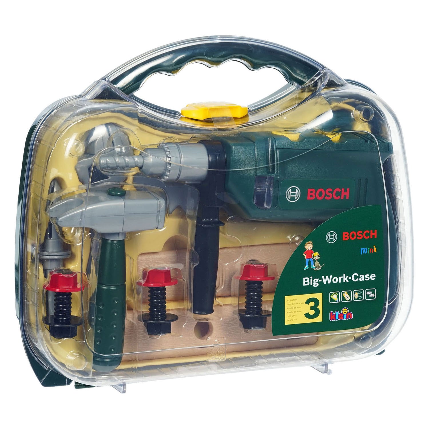 Klein Toys - Klein Toys bosch mini 16-delige speelgoed gereedschapskoffer - boormachine hamer zaag steeksleutel en gereedschap accessoires - incl. licht- en geluidseffecten - groen