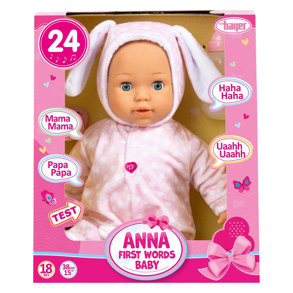 Bayer Design - Bayer Design - babypop anna first words baby met geluid 38 cm in roze