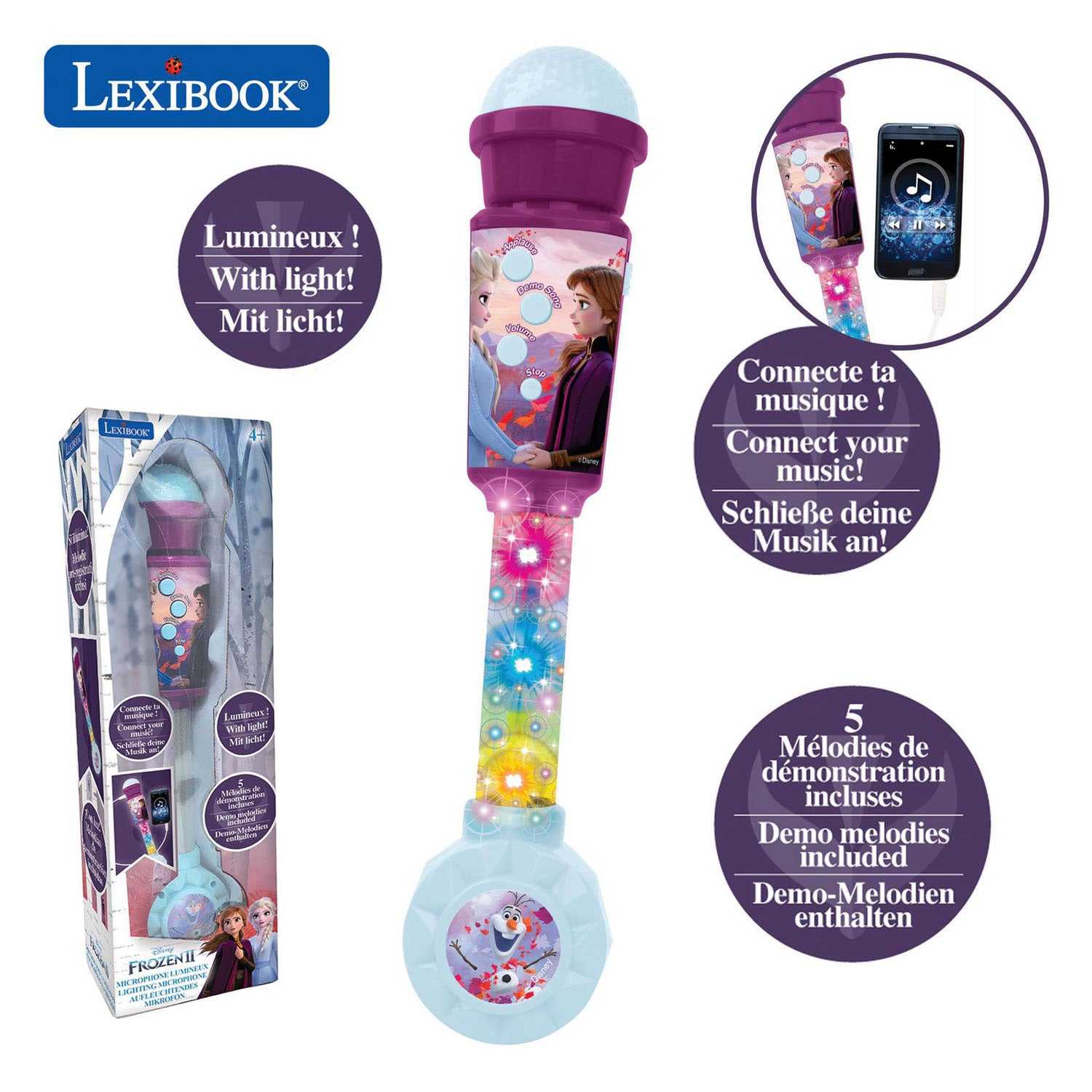 Lexibook frozen trendy verlichtingsmicrofoon met luidspreker (aux-in), melodieën en geluidseffecten
