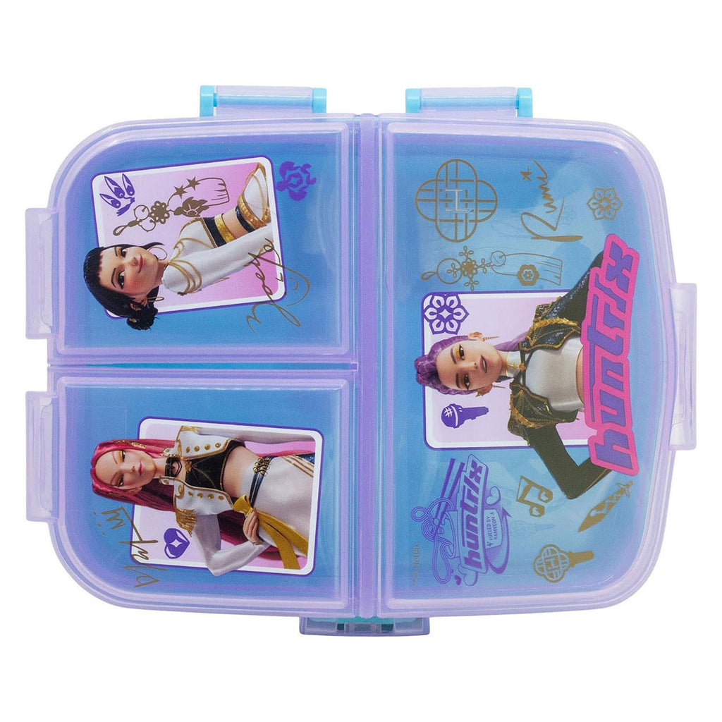 Stor kpop demon hunters kinderlunchbox – broodtrommel met 4 vakken voor kinderen vanaf 4 jaar - vaatwasserbestendig bpa-vrij - blauw paars