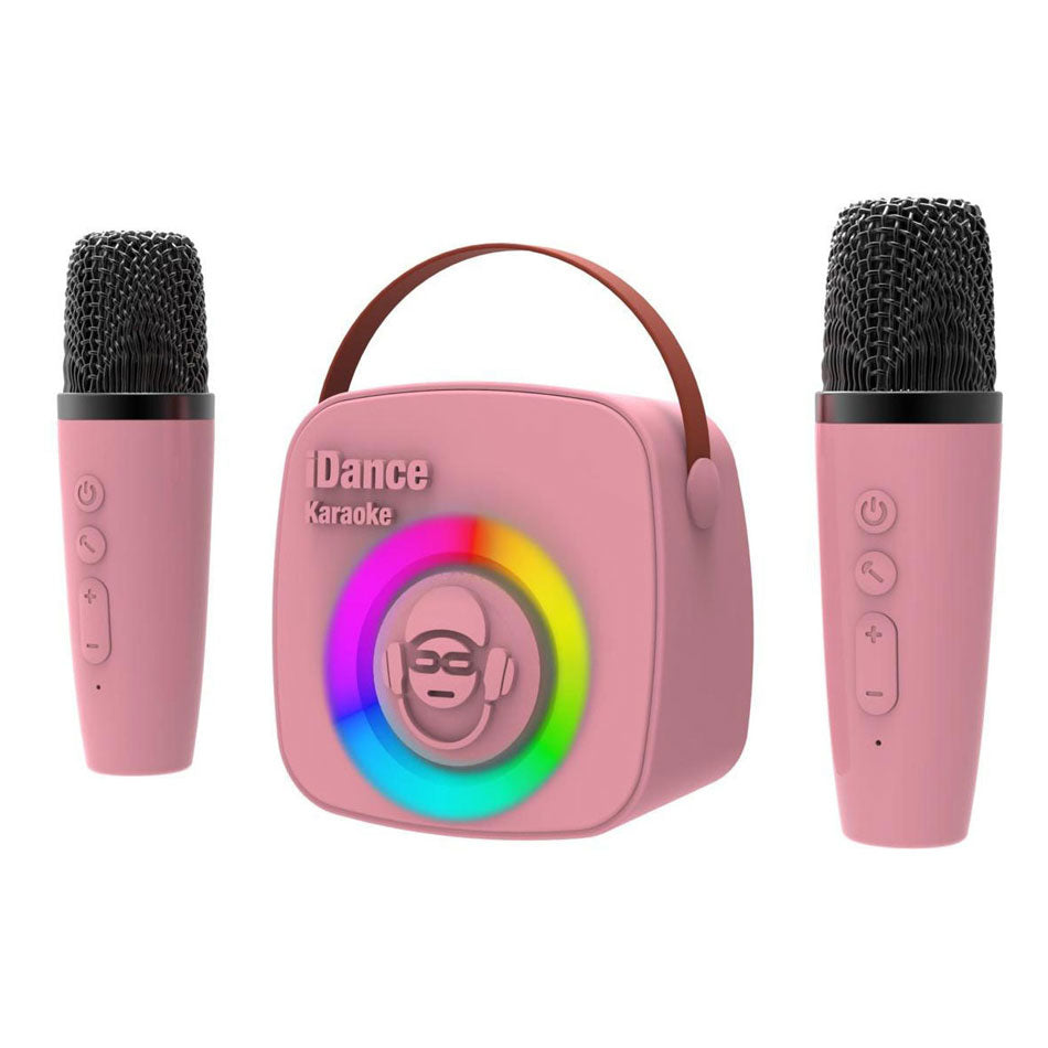 Idance karaoke set met 2 draadloze microfoons - roze