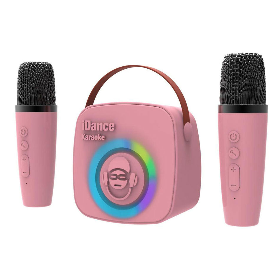Idance karaoke set met 2 draadloze microfoons - roze