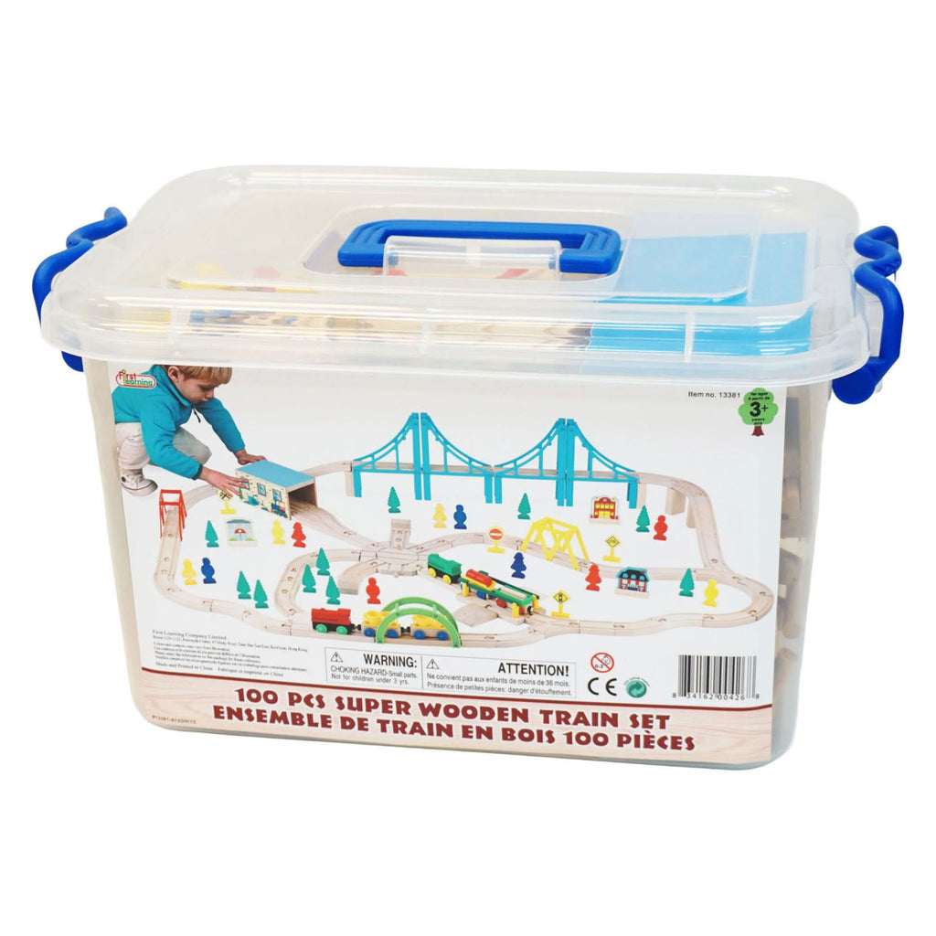 Amuuso first learning houten trein set - 100 stuks - in opbergbak