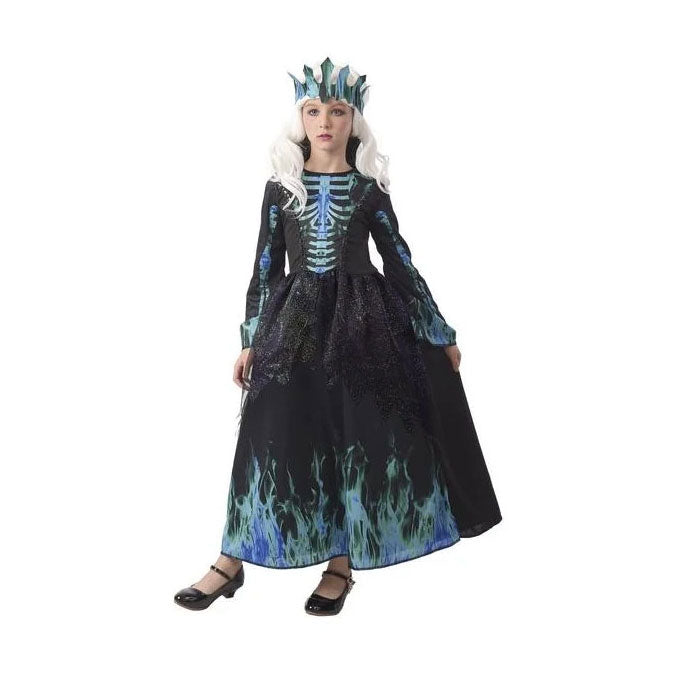 Kinderkostuum skeletkoningin zwart blauw - maat 128