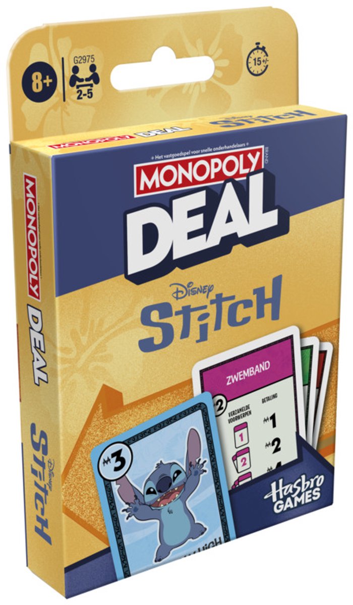 Monopoly deal: disney stitch-editie, kaartspel, officieel gelicentieerd disney-spel, kinderen van 8+