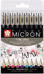 Sakura - Sakura pigma micron 05 fineliners etui - 9 kleuren - 0.45mm