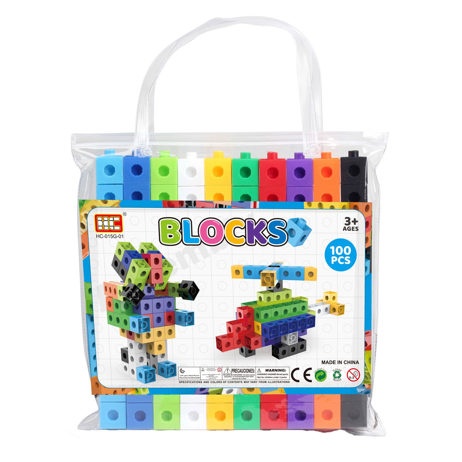 - Vierkante Bouwblokjes Set in Opbergtas - 100dlg.