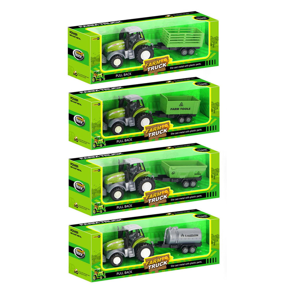 Lobbes Speelgoed- Lobbes SpeelgoedDie-cast groene trekker met aanhanger en pull-backfunctie