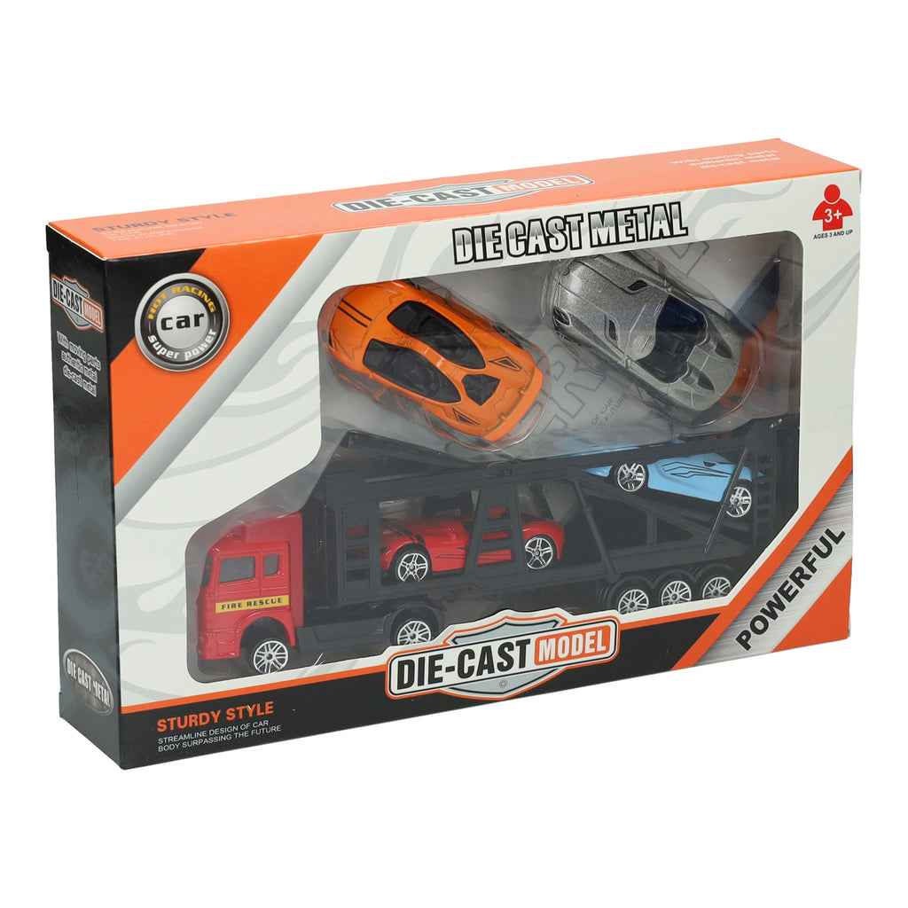 Die-cast transporter met 4 auto's