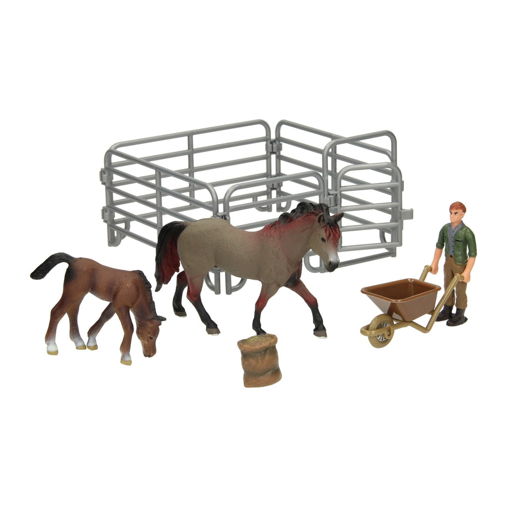 Speelset paarden met verzorger - grijs bruin