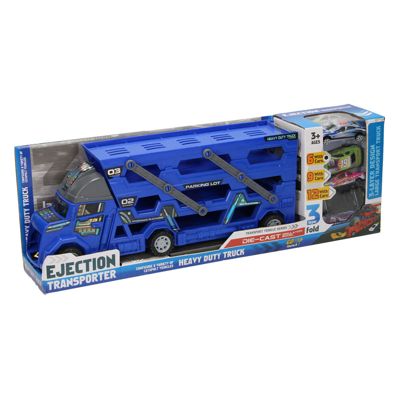 Lobbes - Lobbes Uitklapbare autotransporter met afschietfunctie - blauw
