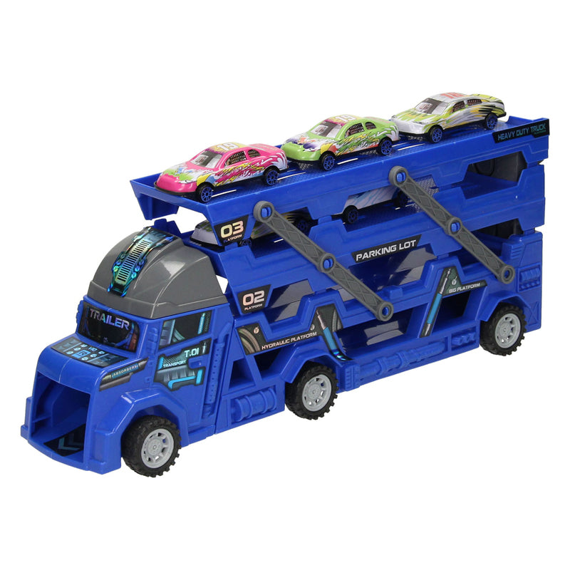 Lobbes - Lobbes Uitklapbare autotransporter met afschietfunctie - blauw