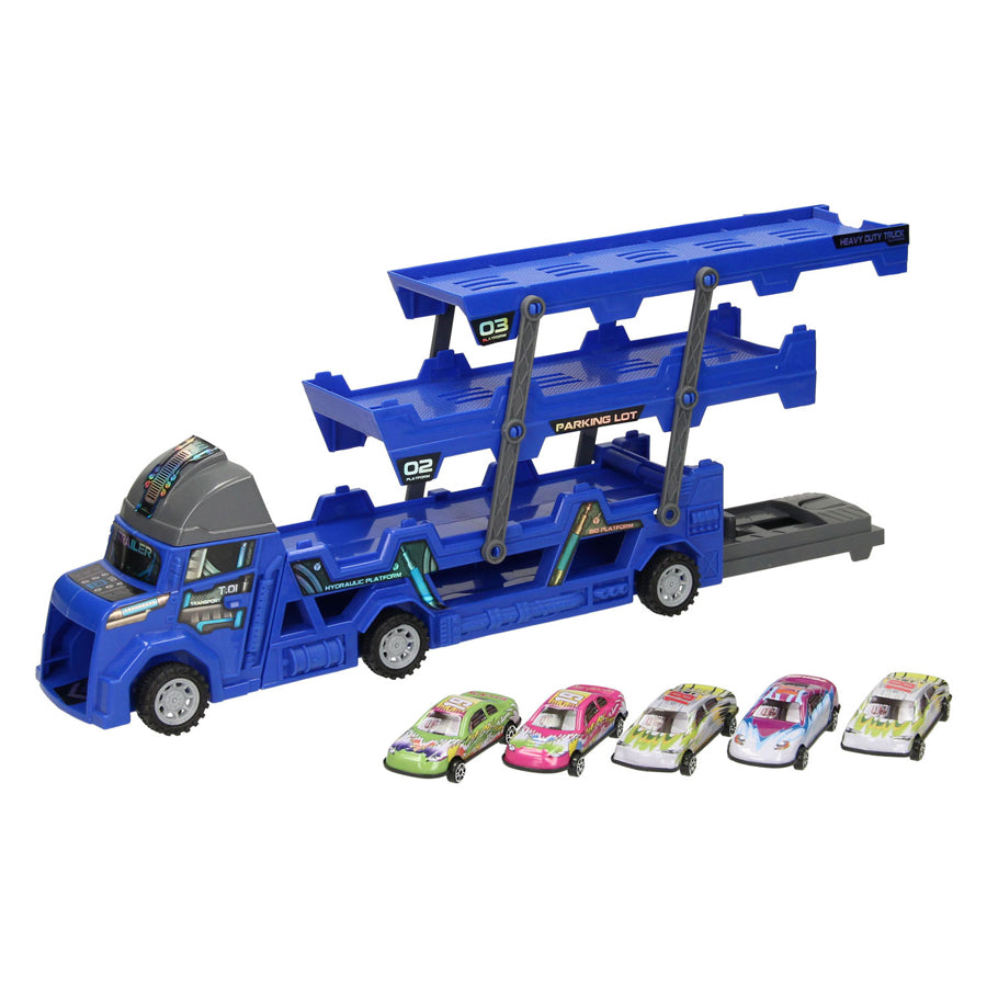 Lobbes - Lobbes Uitklapbare autotransporter met afschietfunctie - blauw