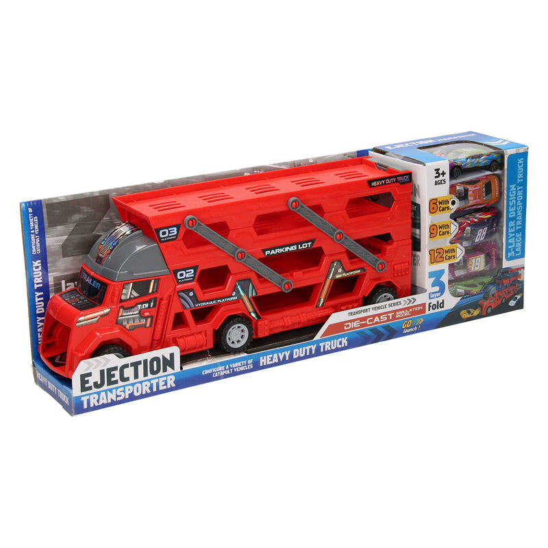 Lobbes - Lobbes Uitklapbare autotransporter met afschietfunctie - rood