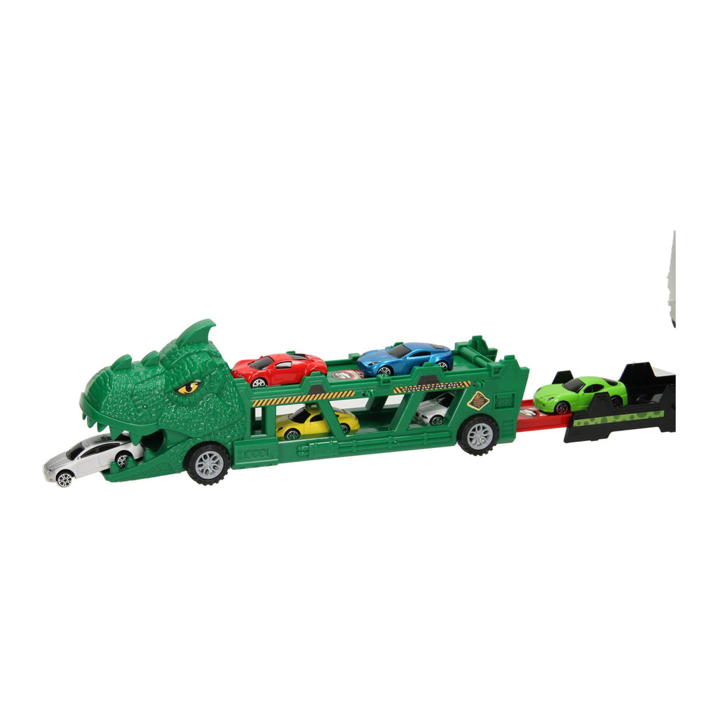 Lobbes Speelgoed- Lobbes SpeelgoedDino transporter met afschietfunctie 7dlg.