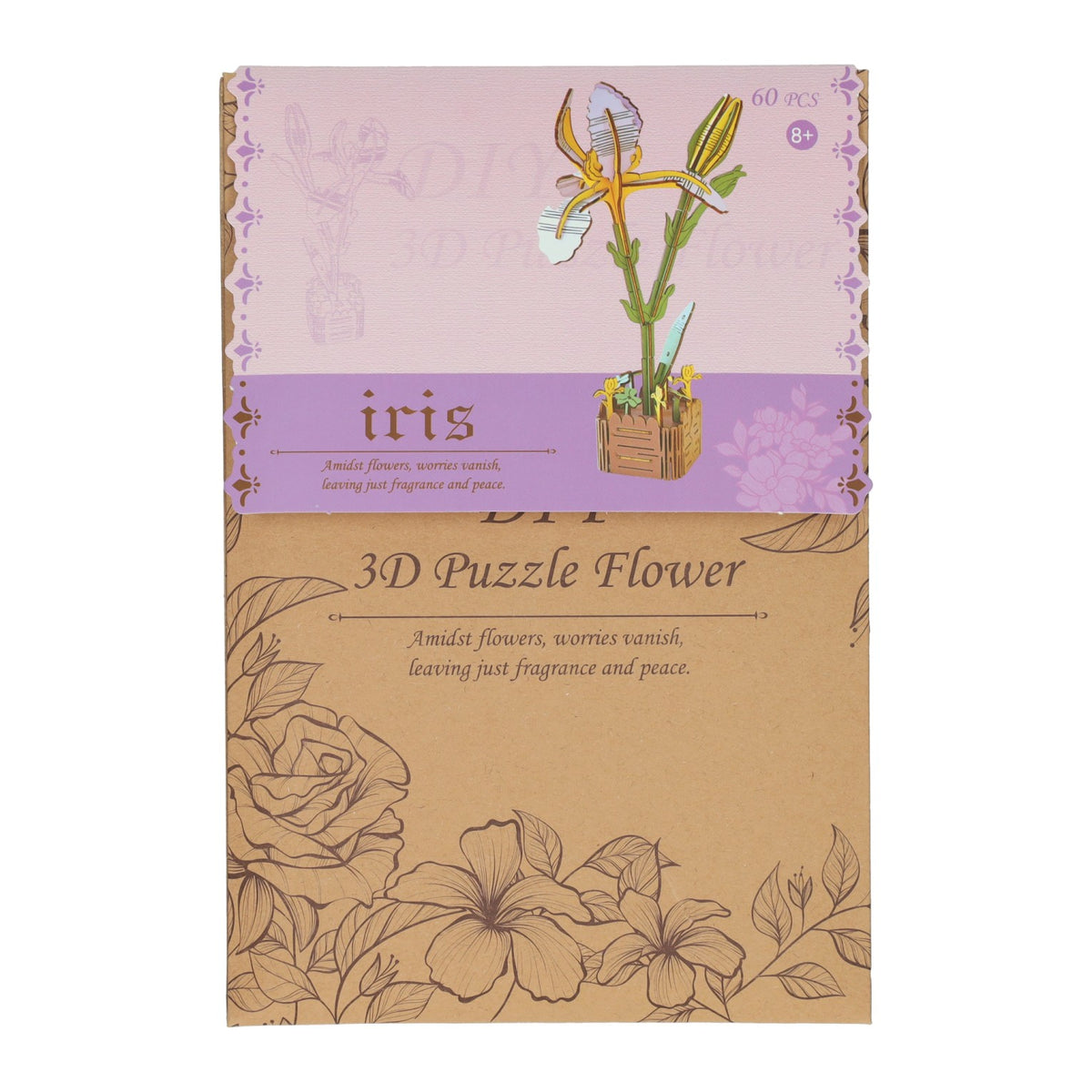 Lobbes houten bouwpakket 3d iris bloemen 60-delig knutselset.