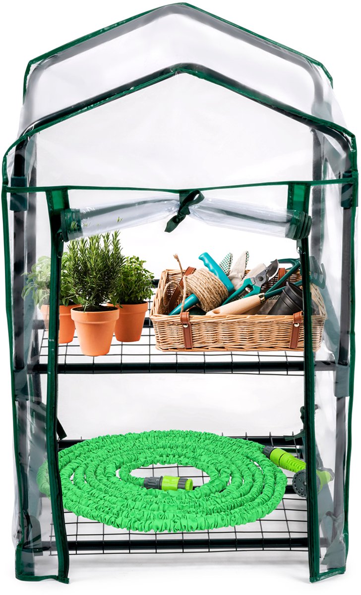 Kinzo broeikas kweekkas 45 x 50 x 80 cm - tuinkas met 2 verdiepingen - compacte broeikast voor planten en kweekbak - weerbestendig en transparant