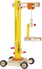 Goki - Houten voertuig: mobiele kraan 48x23x64cm met rubberen banden 3+