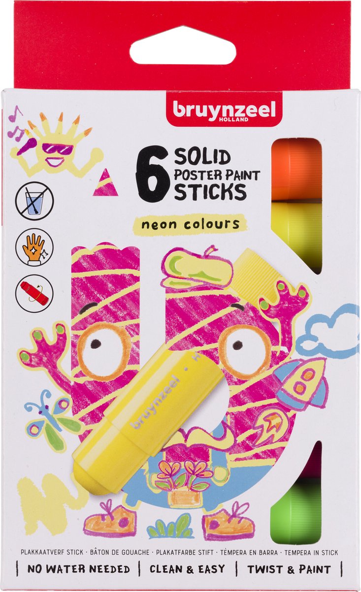 BRUYNZEEL - BRUYNZEEL plakkaatverf sticks set neon | 6 kleuren