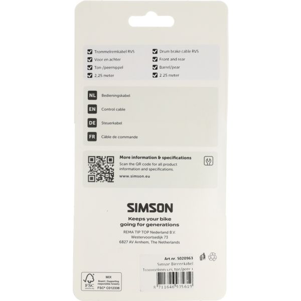 Simson - Trommelrem binnenkabel universeel rvs - zilver