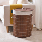 Homestyle pro ronde opvouwbare bamboe wasmand 35x50 cm bruin wit