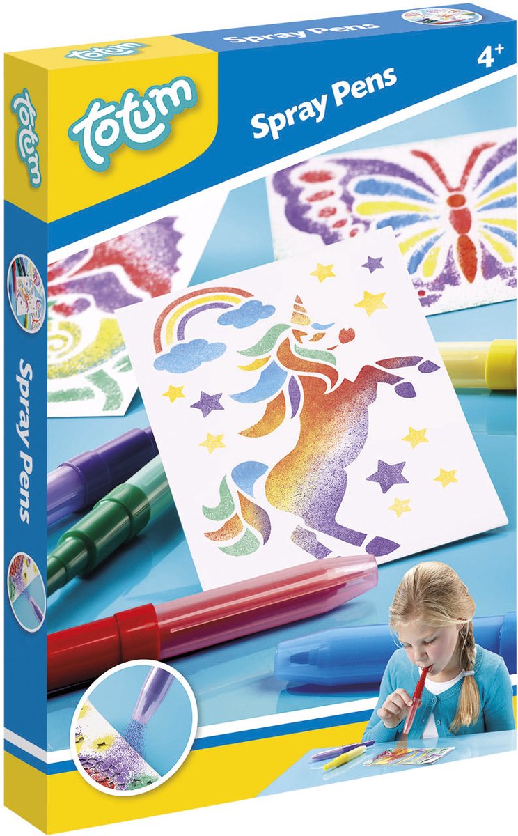 Totum - Totum spraypens 5 blaaspennen knutselset incl. unicorn en dieren sjablonen - creatief speelgoed vanaf 4 jaar - knutselen tekenen en schilderen cadeau tip