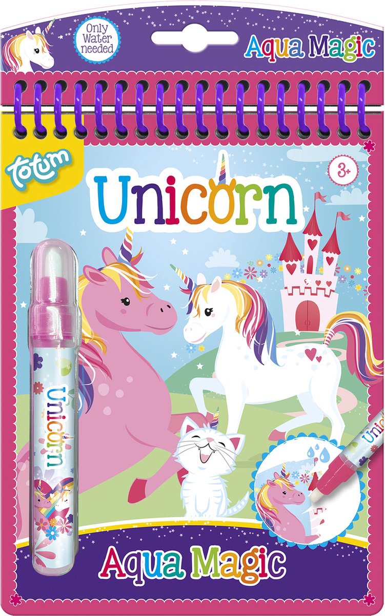 Totum - Totum unicorn magisch water kleur boekje - herbruikbaar aqua magic kleurboek 16 x 21 cm | kleuren educatief peuter speelgoed