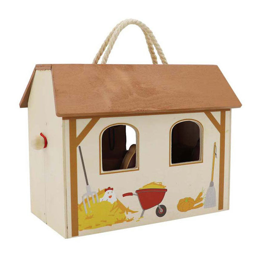 Houten paardenstal speelset draagbaar, 13dlg.