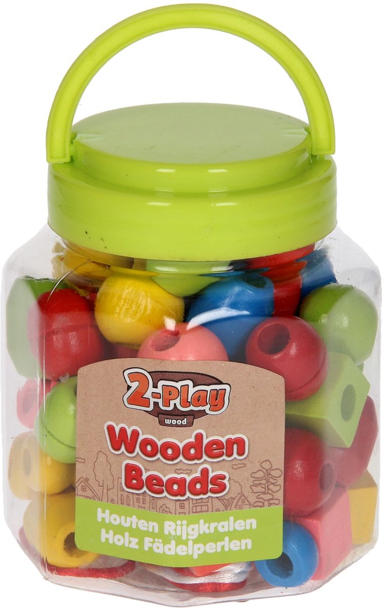 Van manen houten kralen in pot 72 stuks