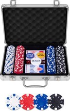 Longfield - Longfield Pokerset in zilveren koffer met 200 chips – compleet met kaarten dealer buttons & dobbelstenen – engelhart