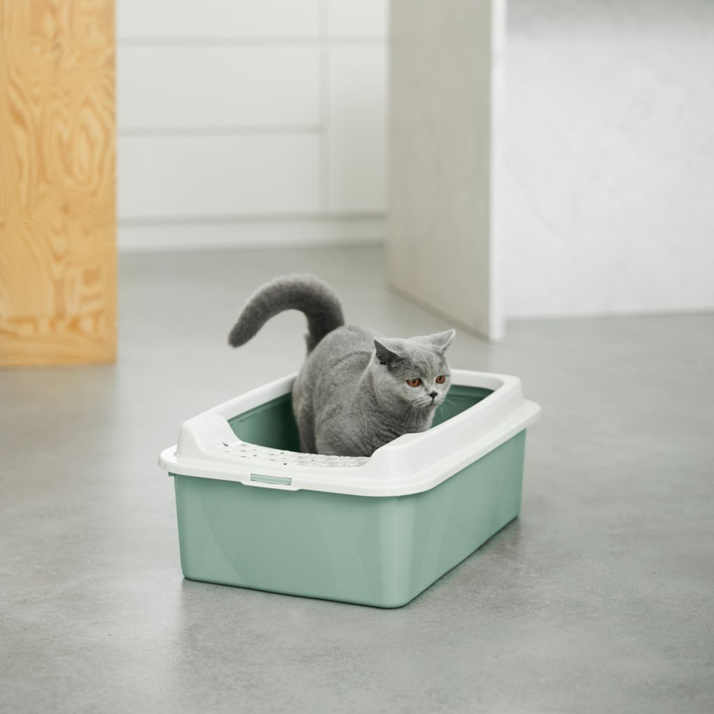 Rotho - Rotho eco bonnie kattenbak met boveningang m groen/zand